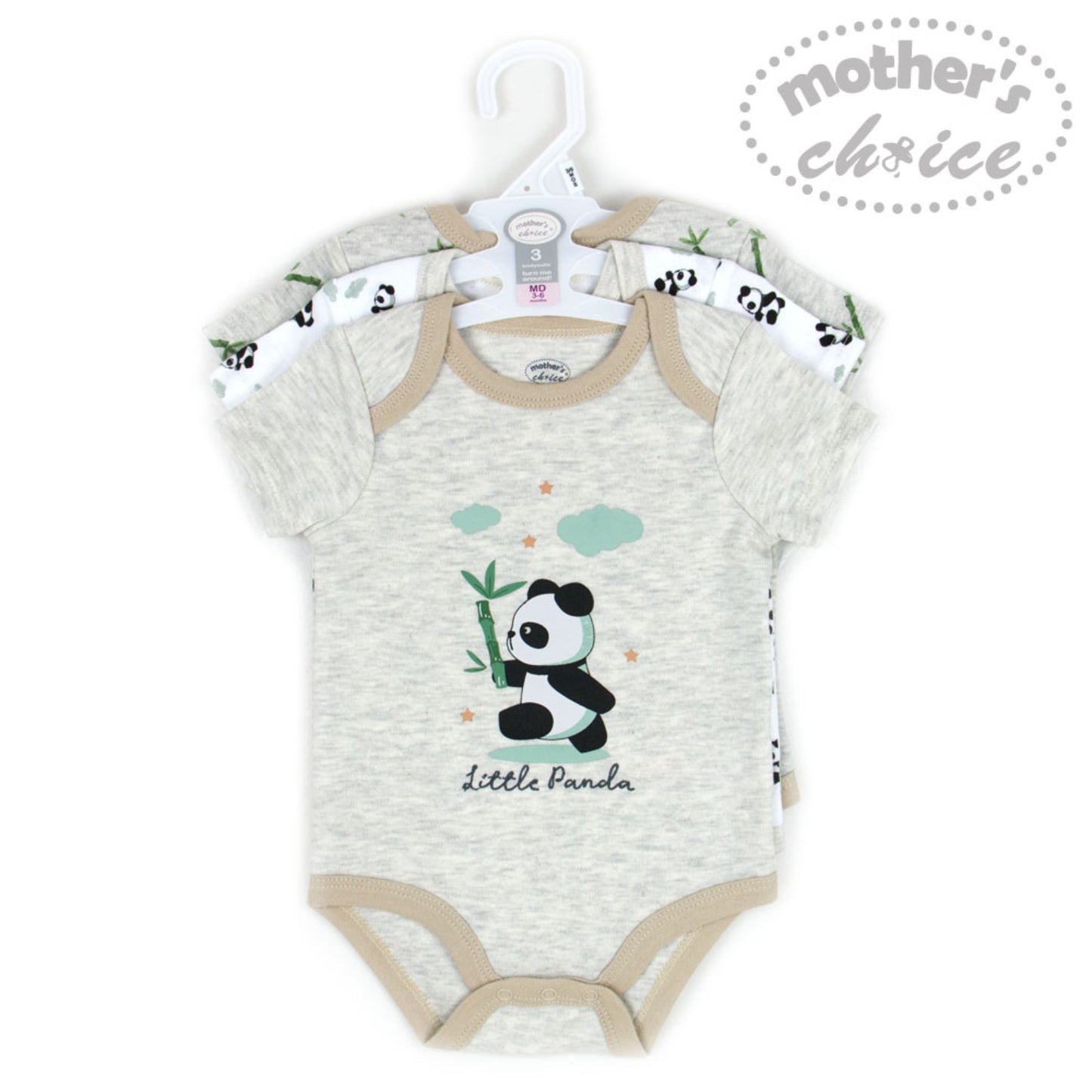 MOTHER'S CHOICE 3-Pc 100% Cotton Short-Sleeved Baby Bodysuit (Panda)