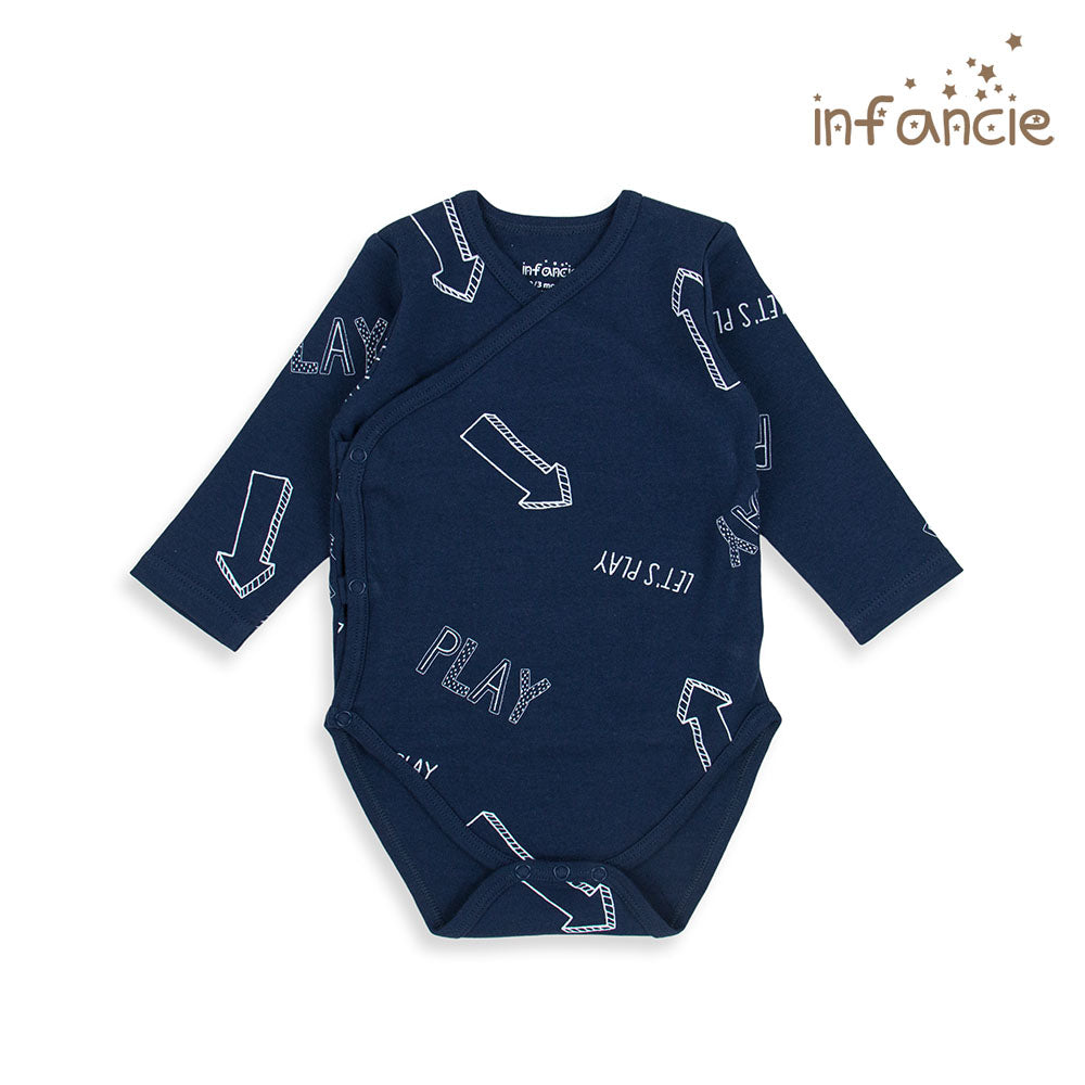 INFANCIE 2-Pc 100% Cotton Long-Sleeved Baby Kimino Bodysuits (Navy/Blue Skateboard)