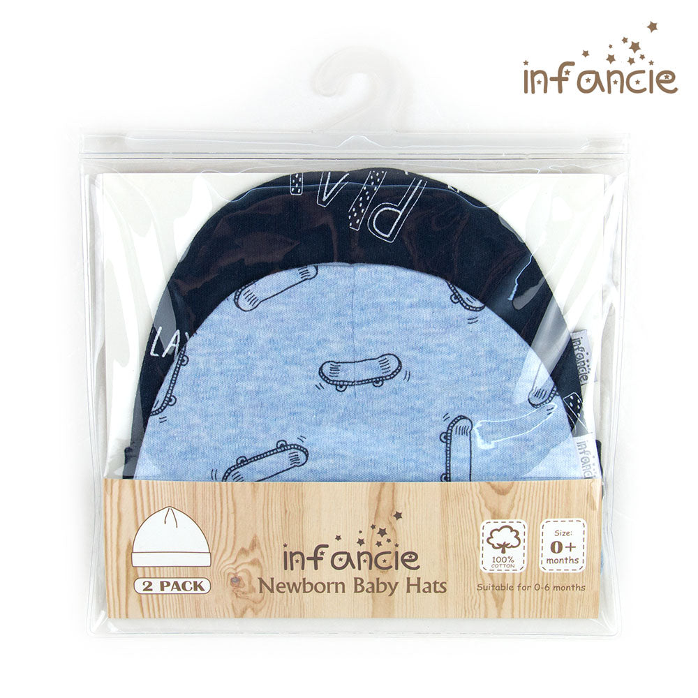 INFANCIE 2-Pc 100% Cotton Baby Hat (White/Mint Dino)