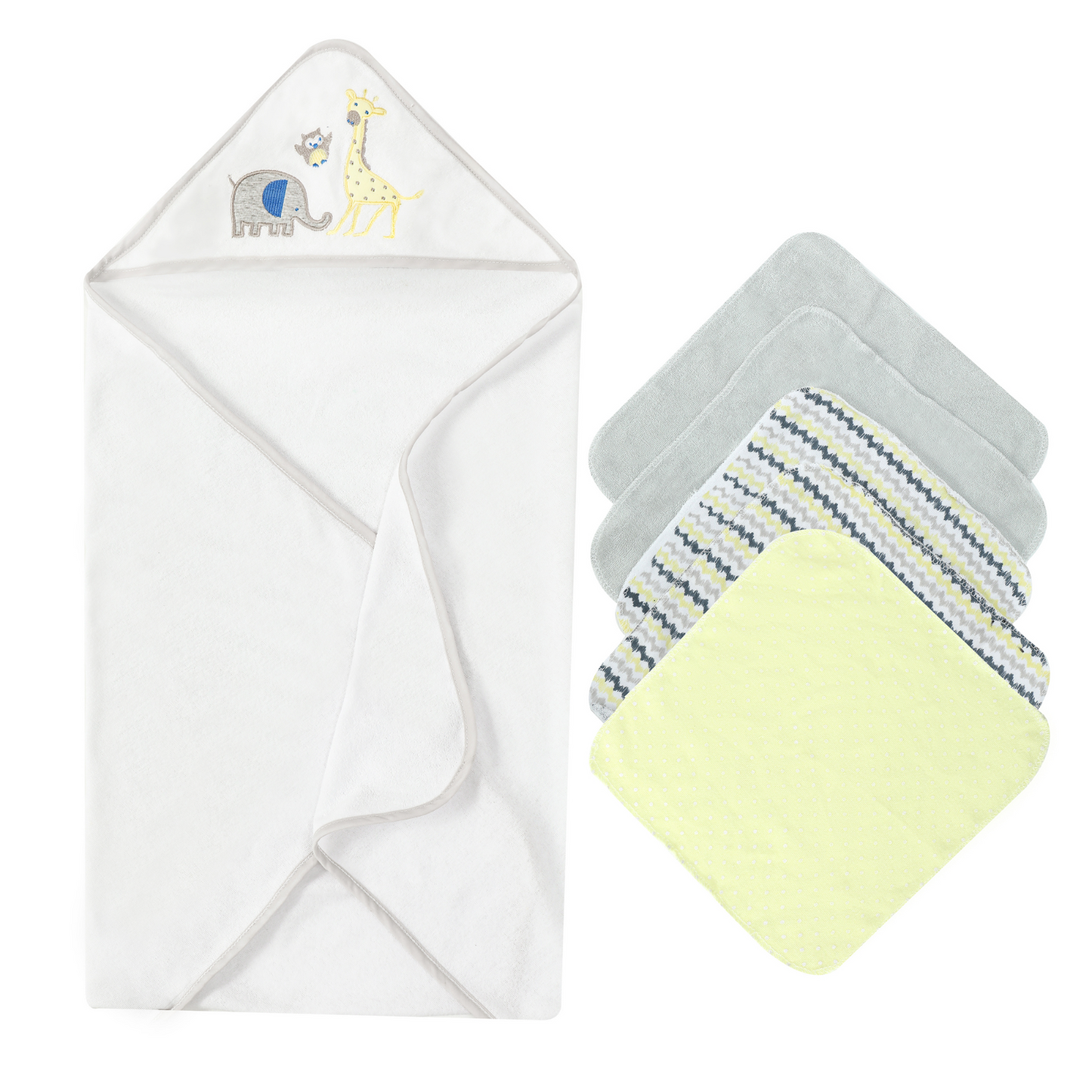 MOTHER'S CHOICE 100% Cotton Hooded Towel with 5 Face-Cloths (Yellow Safari)