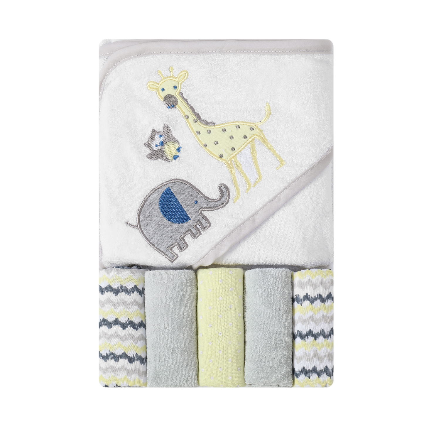 MOTHER'S CHOICE 100% Cotton Hooded Towel with 5 Face-Cloths (Yellow Safari)