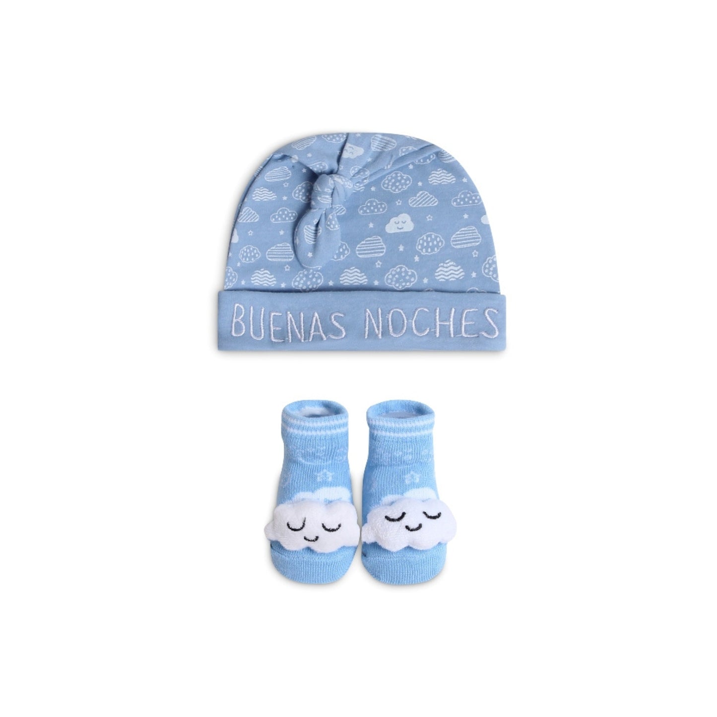 MOTHER"S CHOICE 2-Pc Cotton Newborn Baby Hat and Socks Set (Blue Cloudie)