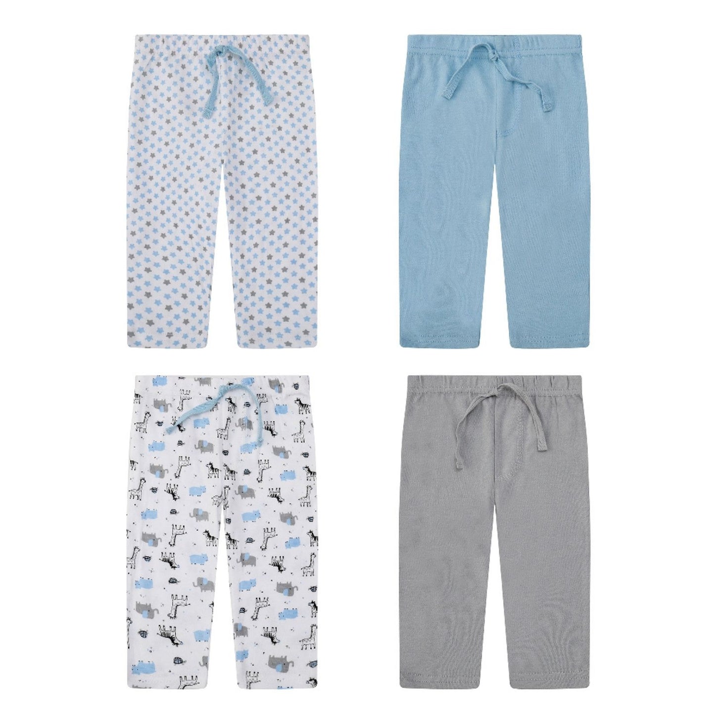 MOTHER'S CHOICE 4-Pc 100% Cotton Baby Pants 3-12m (Blue-Mix Safari)