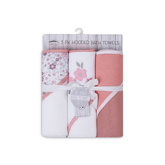 MOTHER'S CHOICE 3-Pc Baby Hooded Towel Set (Flowers)