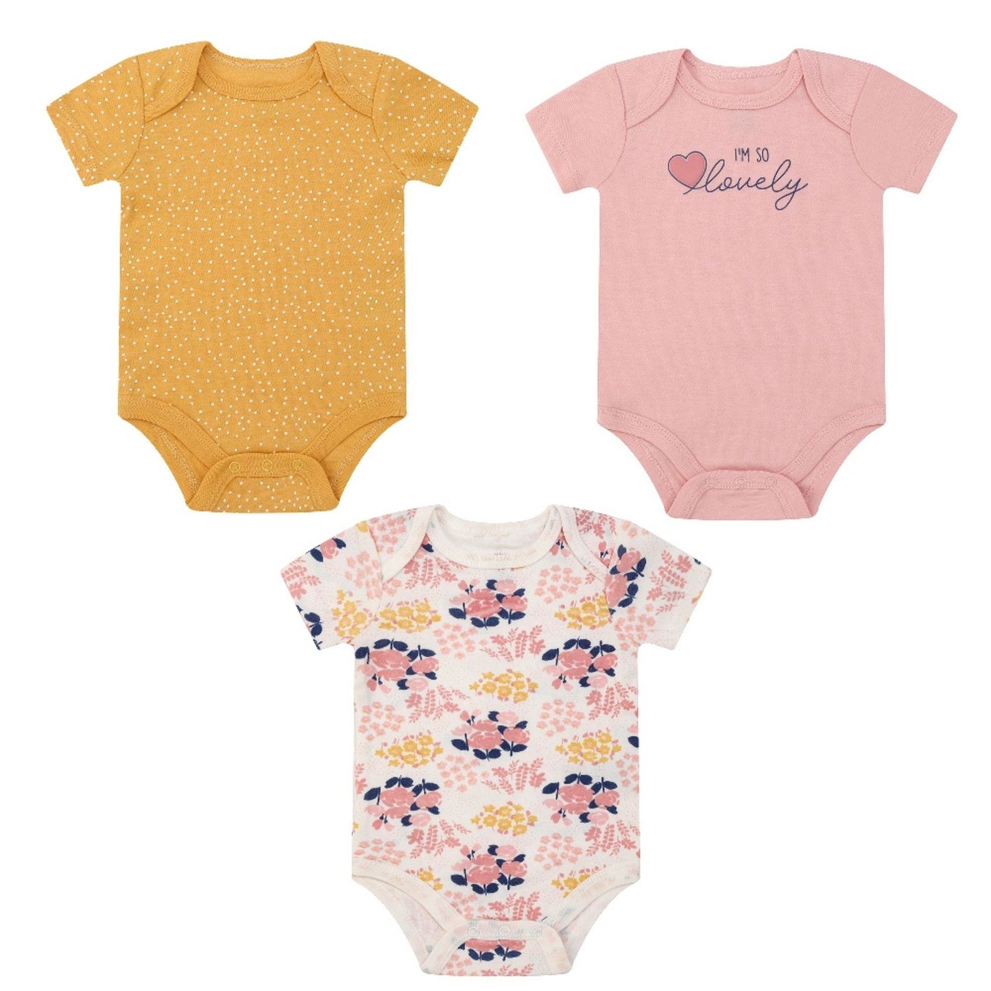 MOTHER'S CHOICE 3-Pc 100% Cotton Short-Sleeved Baby Bodysuit (I'm So Lovely)