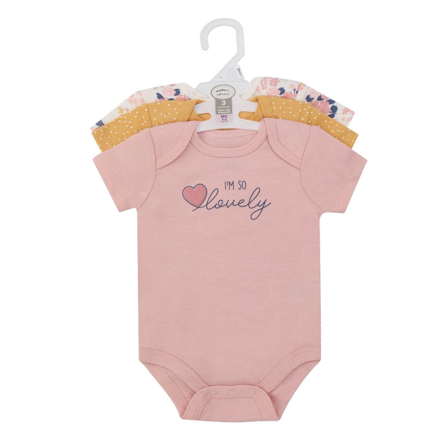 MOTHER'S CHOICE 3-Pc 100% Cotton Short-Sleeved Baby Bodysuit (I'm So Lovely)