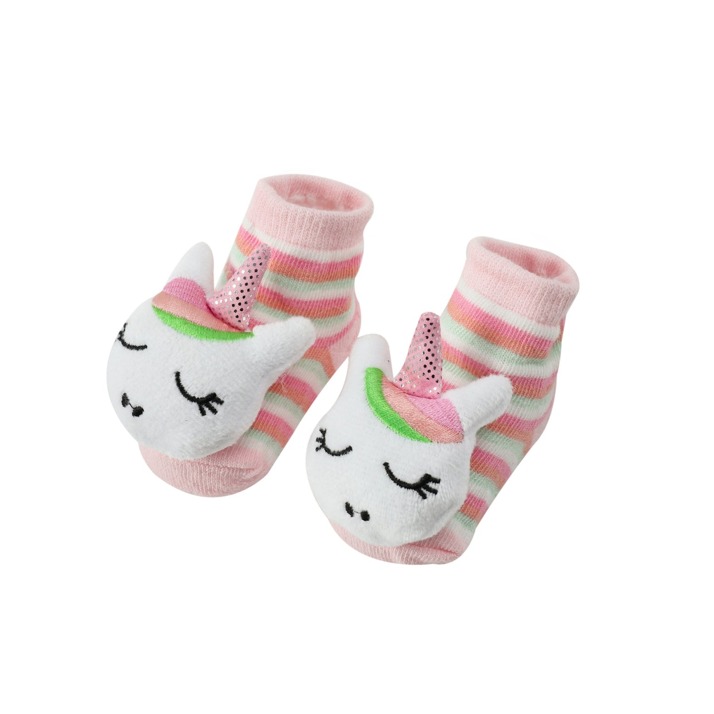 MOTHER'S CHOICE 3-Pc Newborn Baby Hat, Bib, Rattle Socks Cotton Set (Pink Unicorn)