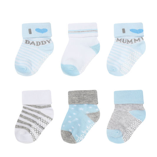 MOTHER'S CHOICE 6-Pk Newborn Baby Socks Box (06-12m, Blue, I Love Mommy)