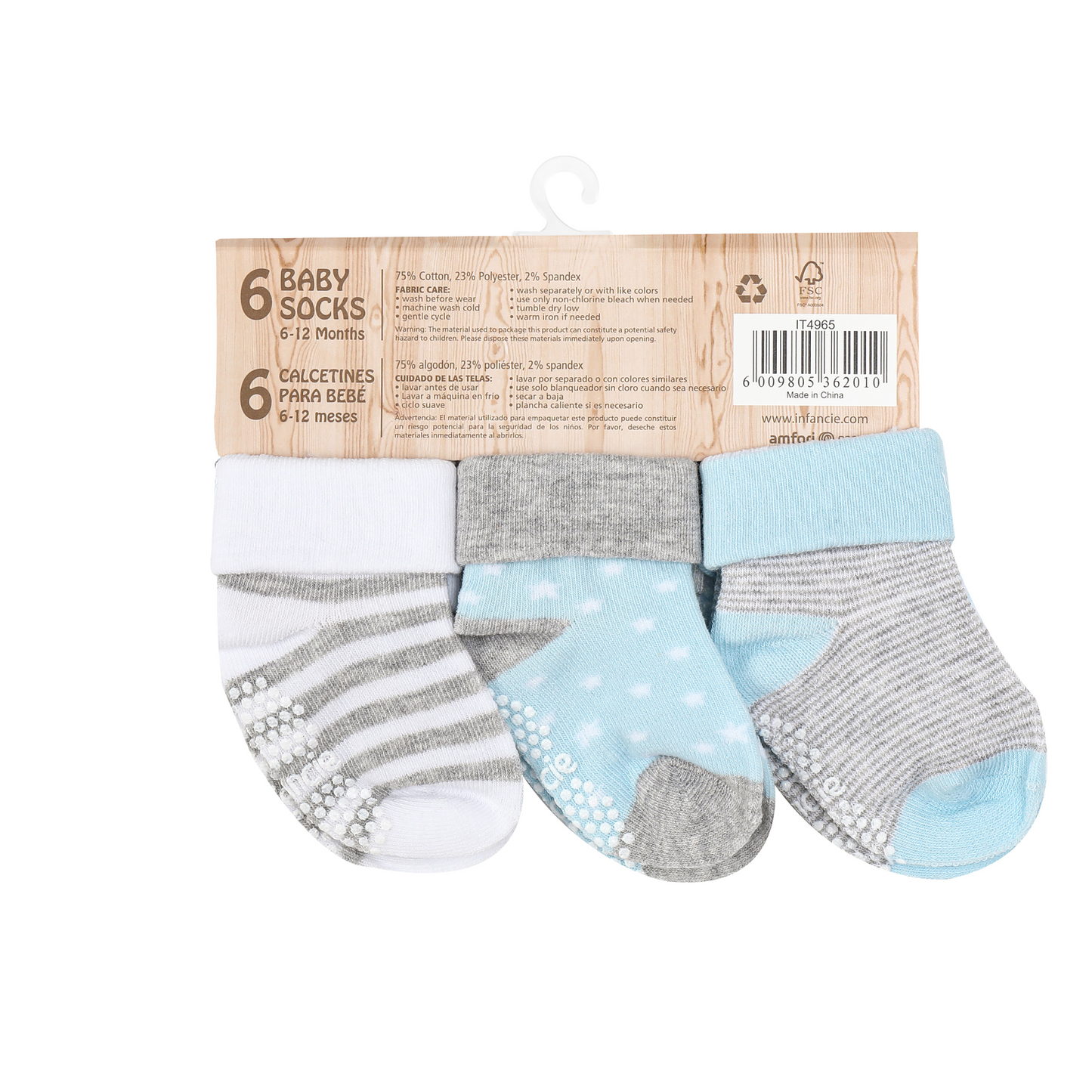 MOTHER'S CHOICE 6-Pk Newborn Baby Socks Box (06-12m, Blue, I Love Mommy)