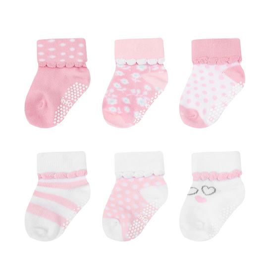 MOTHER'S CHOICE 6-Pk Newborn Baby Socks Box (6-12m, Pink, Flora & Dots)