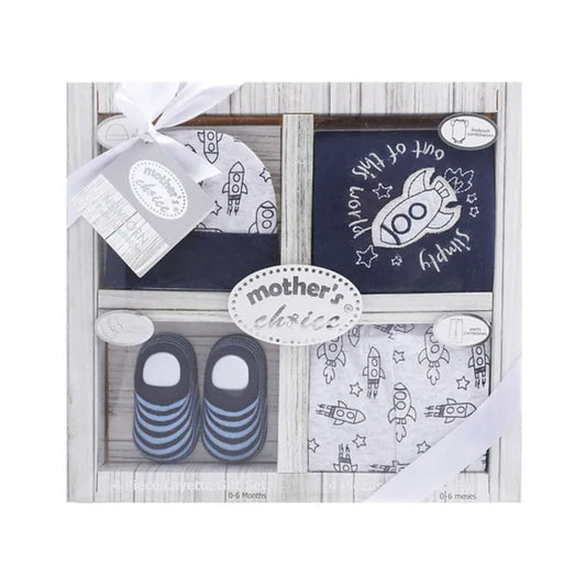 MOTHER'S CHOICE 4-Pc Baby Bodysuit, Pants, Hat & Socks Gift Box Set (Navy Rocket)