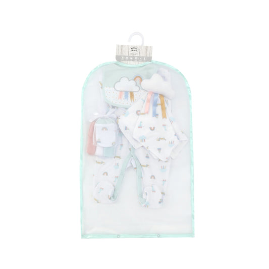 MOTHER'S CHOICE 8-Pc Baby Grower, Bib, Hat, Mittens, Plush Toy & 3 Wash Cloths Layette Gift Set (Rainbow)