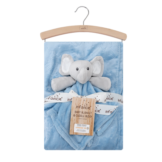 INFANCIE Blanket with Snuggle Toy (Blue Elephant)