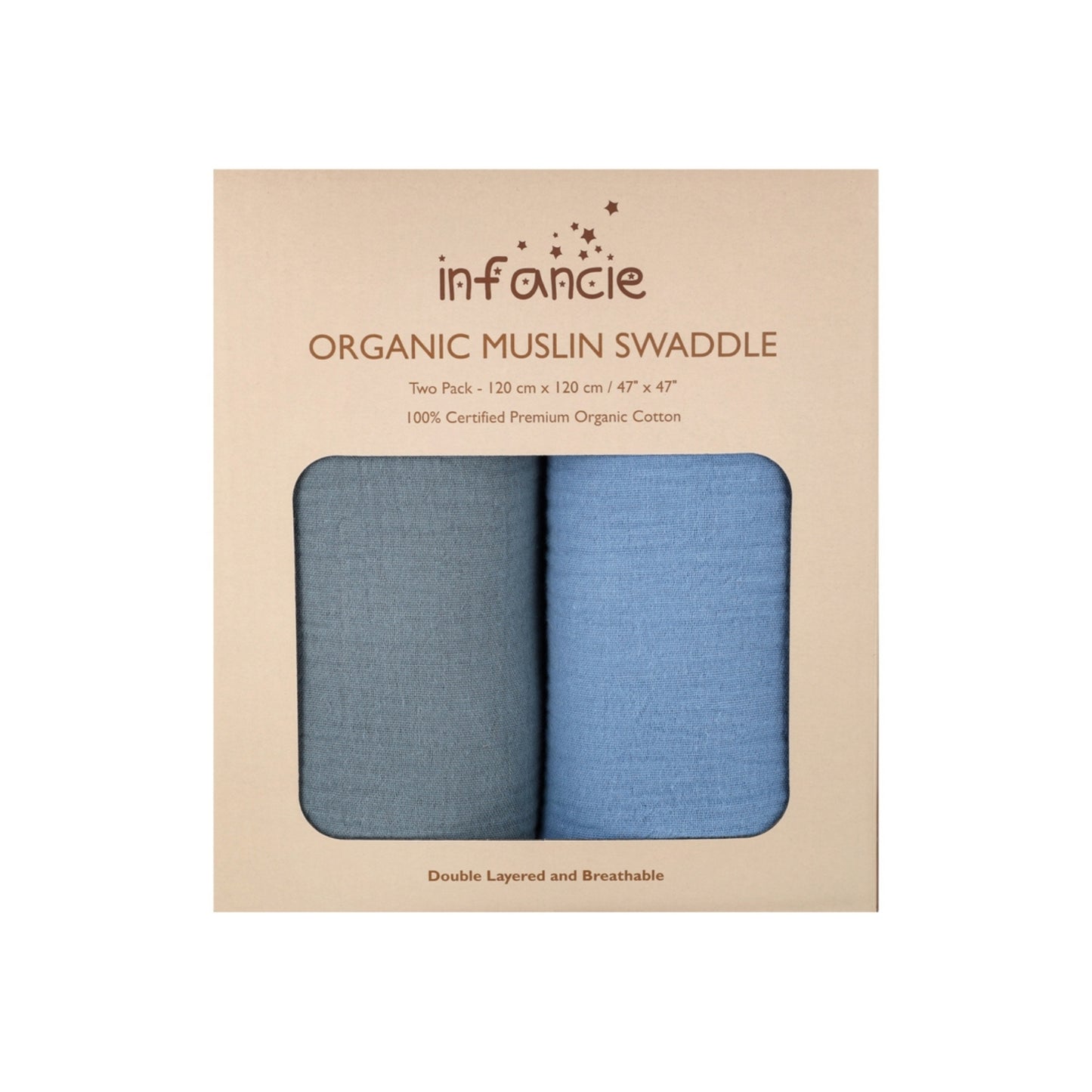 INFANCIE 2-Pc OrganicCotton Baby Muslin Blanket Gift Set (Teal & Blue)