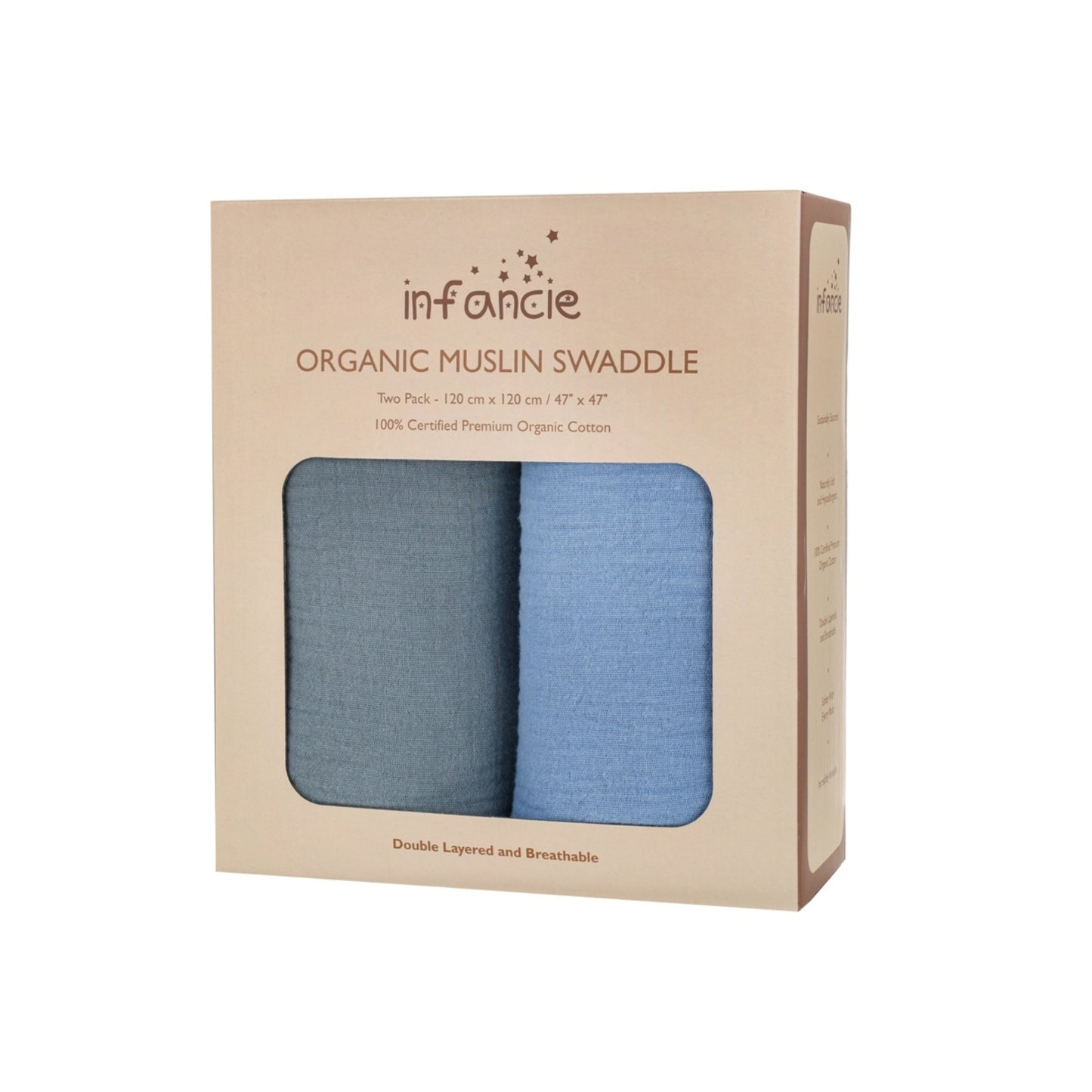 INFANCIE 2-Pc OrganicCotton Baby Muslin Blanket Gift Set (Teal & Blue)