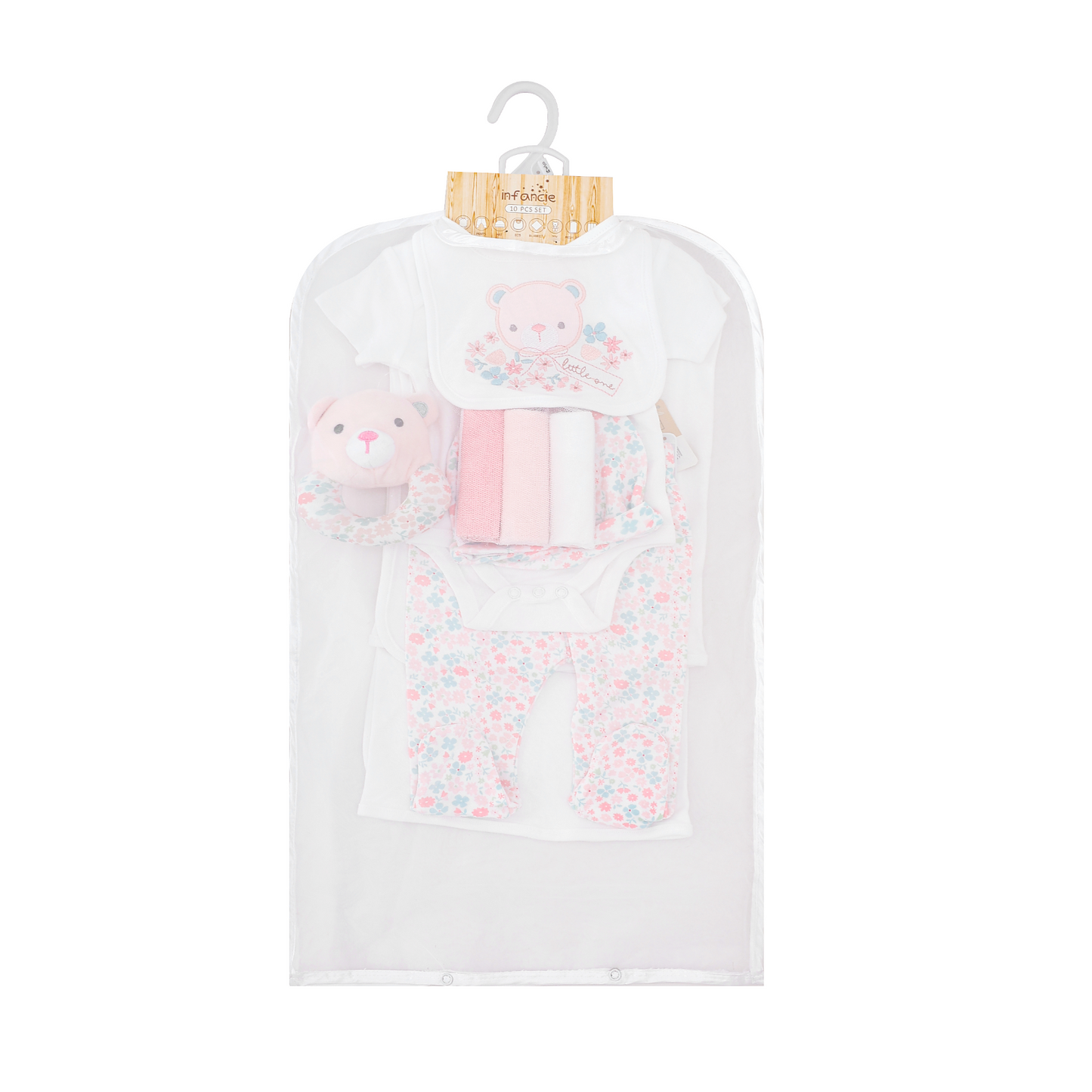 INFANCIE 10-Pc Essential Layette Gift Set (Pink Flora Bear)