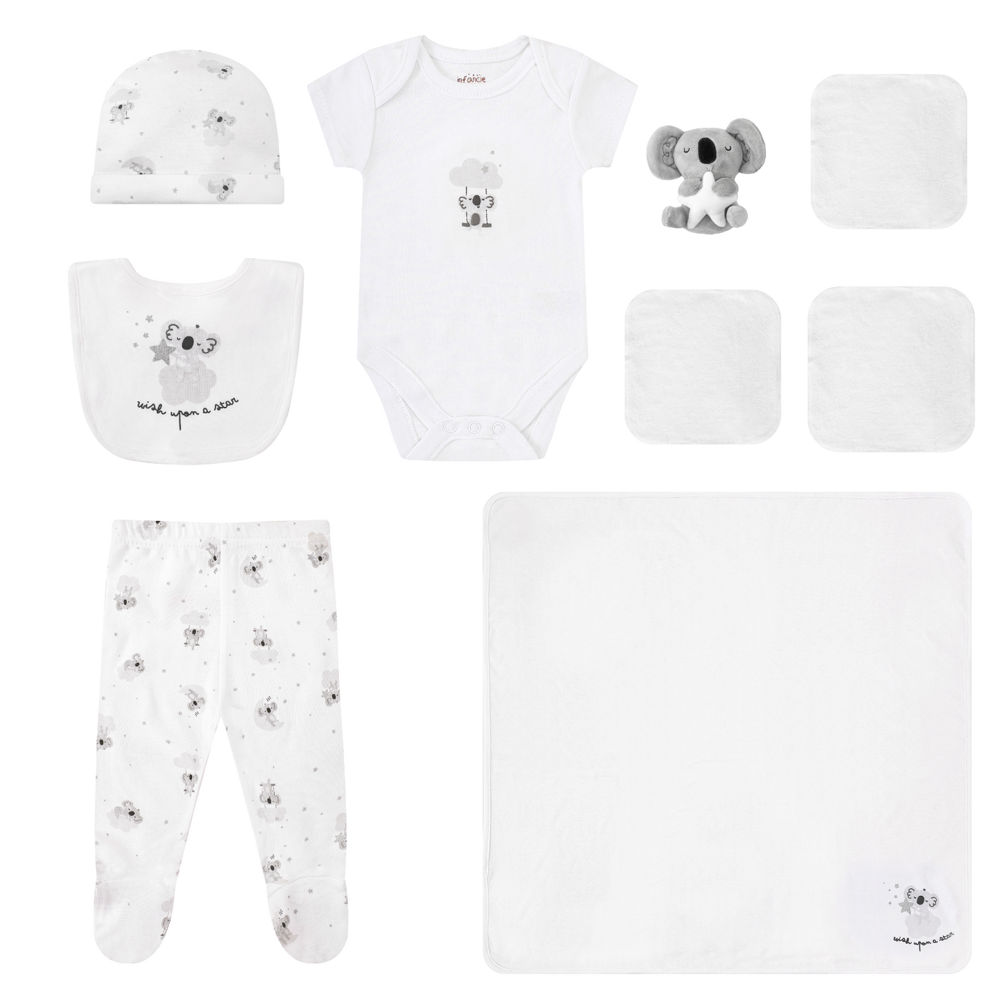 INFANCIE 10-Pc Essential Layette Gift Set (Grey Koala)