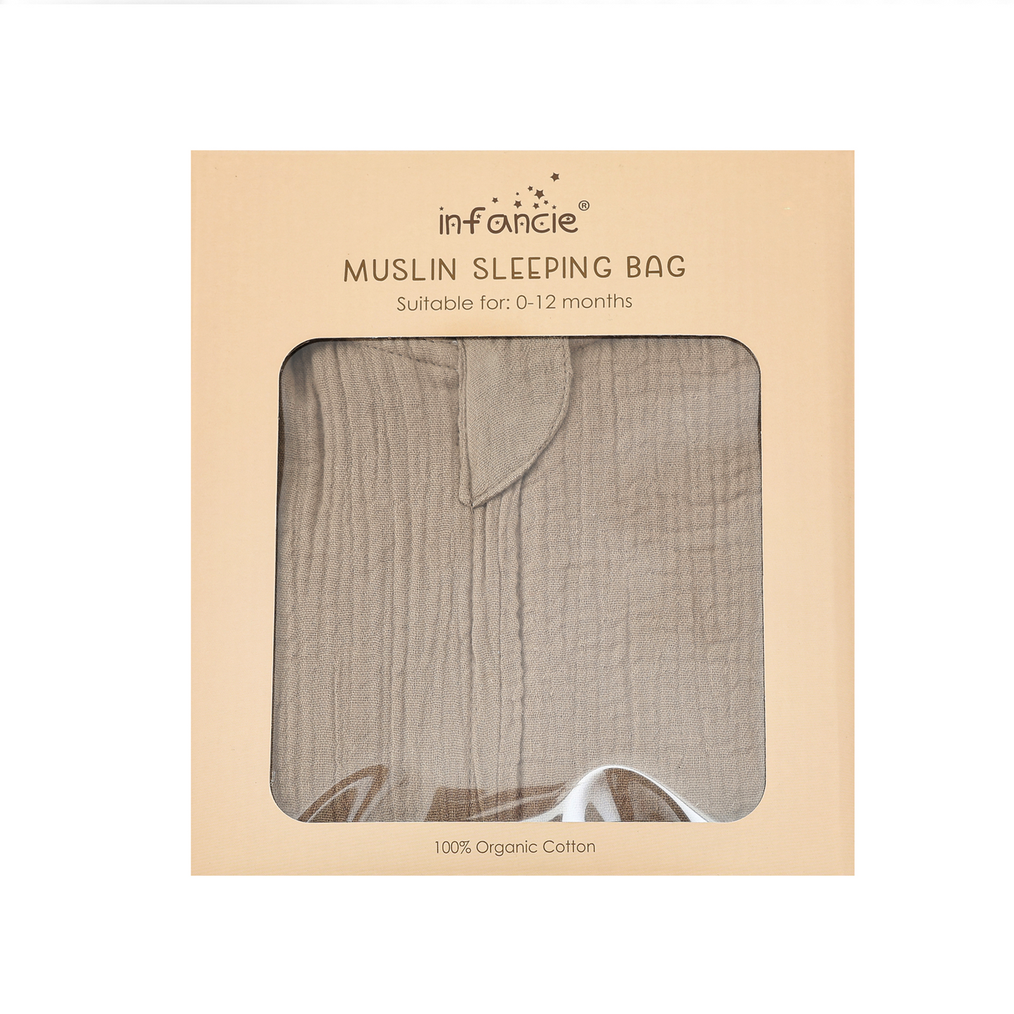 INFANCIE Organic Cotton Baby Muslin Sleep Sack (Taupe)