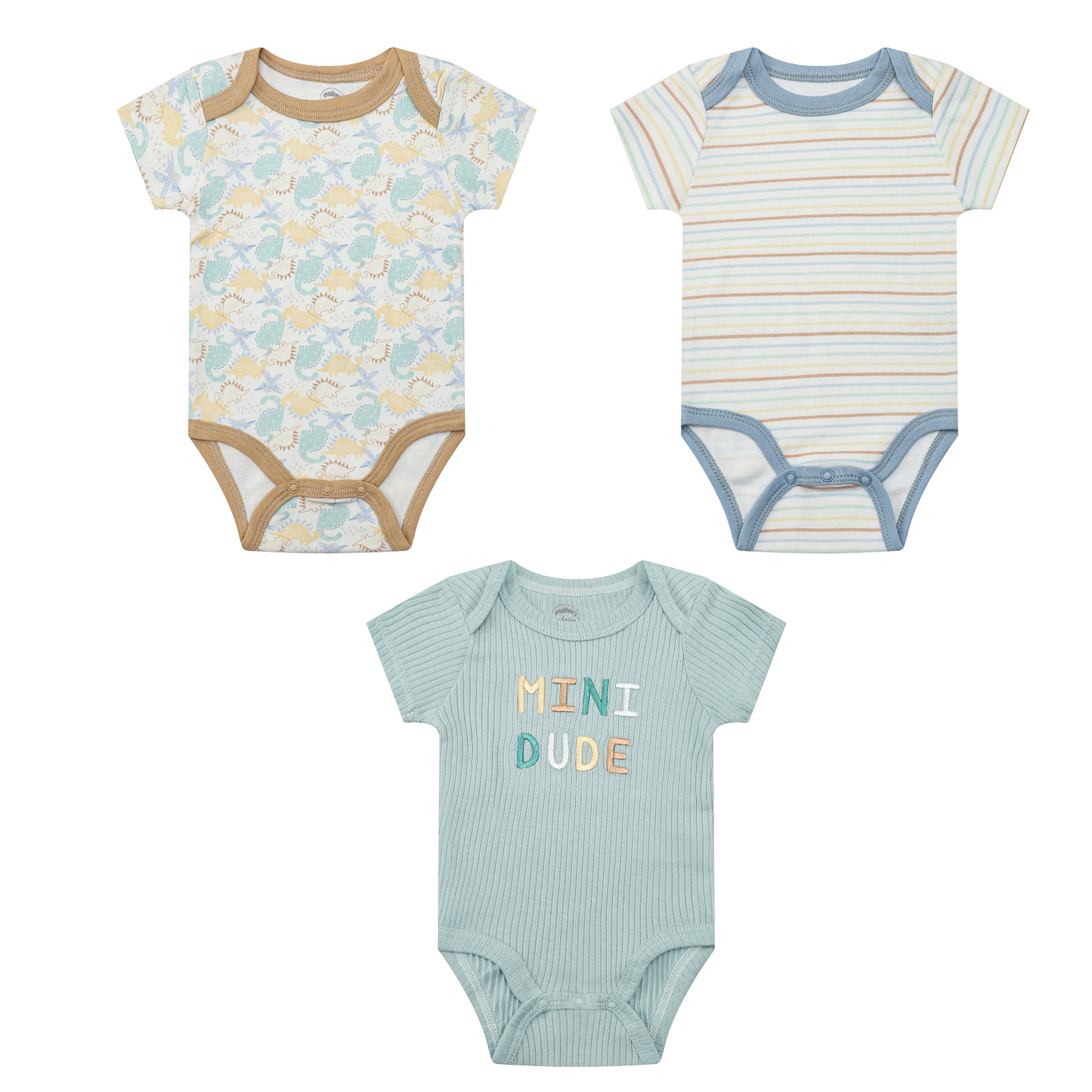 MOTHER'S CHOICE 3-Pc 100% Cotton Short-Sleeved Baby Bodysuit (Mini Dude/ Dino)