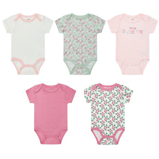 MOTHER'S CHOICE 5-Pc 100% Cotton Short-Sleeved Baby Bodysuit (Little Sweetie)