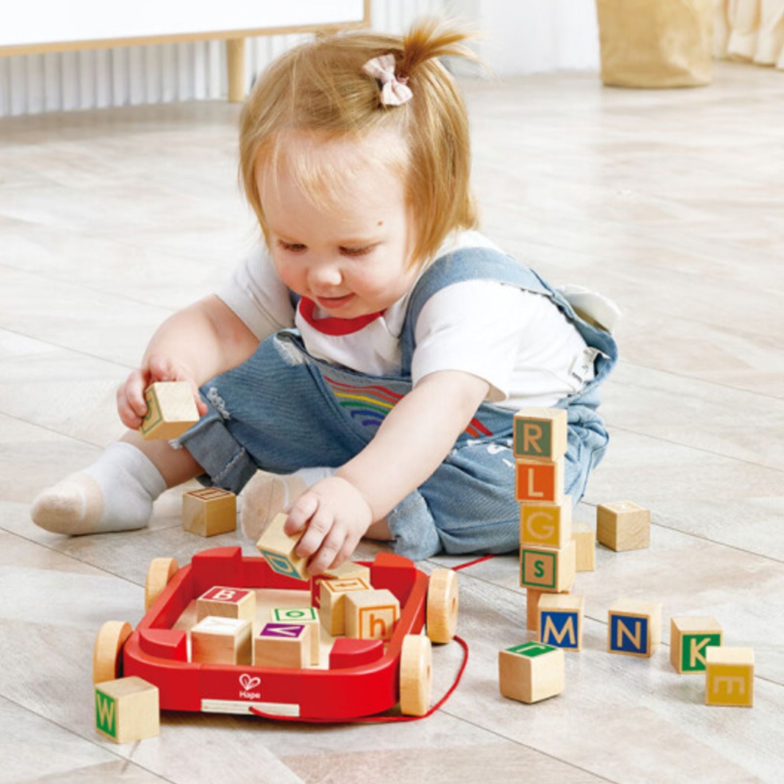 Hape Pull Along Cart with Stacking Blocks DearBaby Singapore