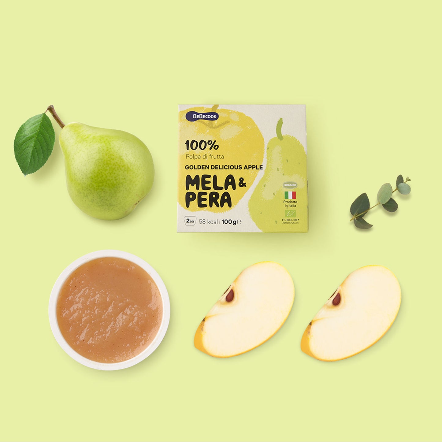 BeBecook - Organic Golden Apple & Pear Cup Puree 100g x 2